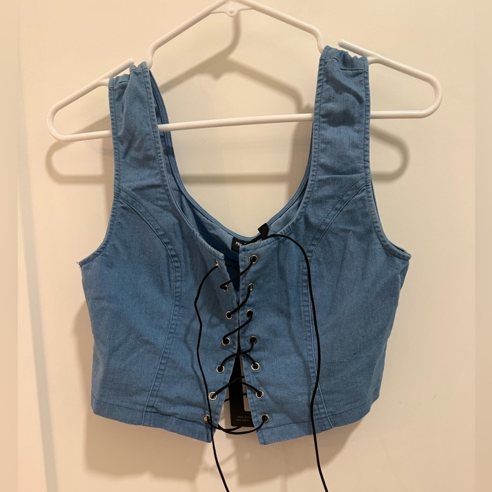 PrettyLittleThing Blue Lace-Up Crop Top